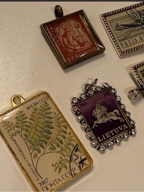 Set of 9 Vintage Eastern European Stamp Pendants